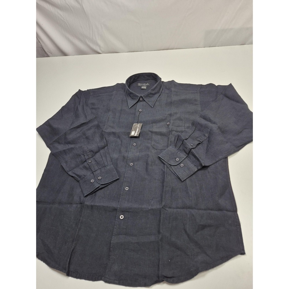 Cotton Reel Shirt Mens 2XL Black Solid Linen Button Up Long Sleeve Casual